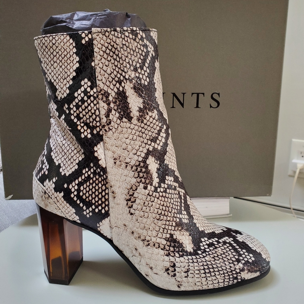 $347 AllSaints Roka Calf Leather Boots in Snake Print US 7 EU 38 *New in Box*